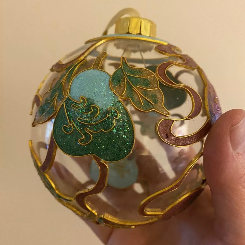 Lord & Taylor Christmas Glass Ornament Fruit Vines Pears Apple Pear Glitter